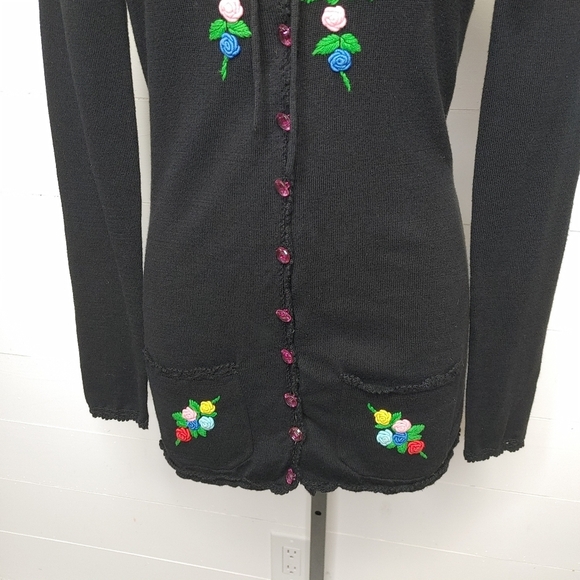 Vintage Betsey Johnson floral embroidered cardigan S - Picture 4 of 14